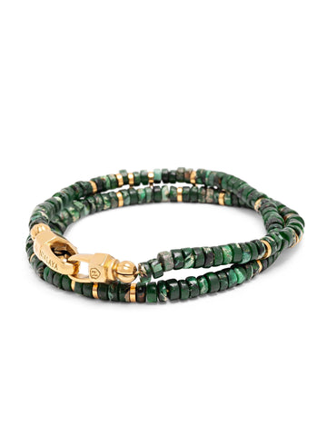 Nialaya Men's Beaded Bracelet Dark Green Heishi Double Wrap Beaded Bracelet with Gold Dark Green Heishi Double Wrap Beaded Bracelet with Gold